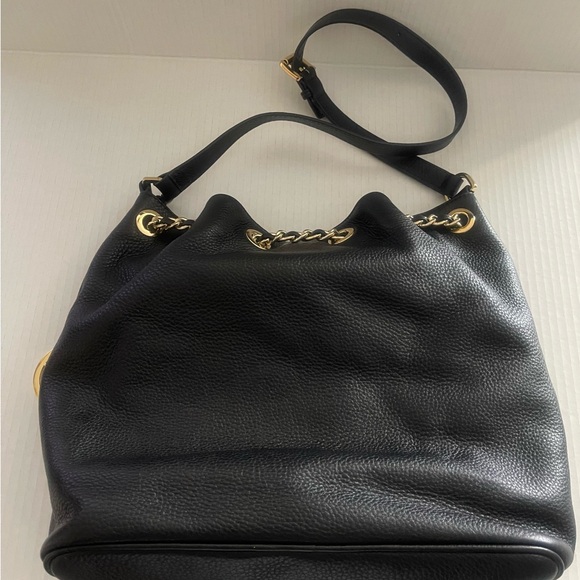 Michael Kors Black Leather Shoulder Bag/Bucket Bag with Gold Accents - Picture 3 of 7